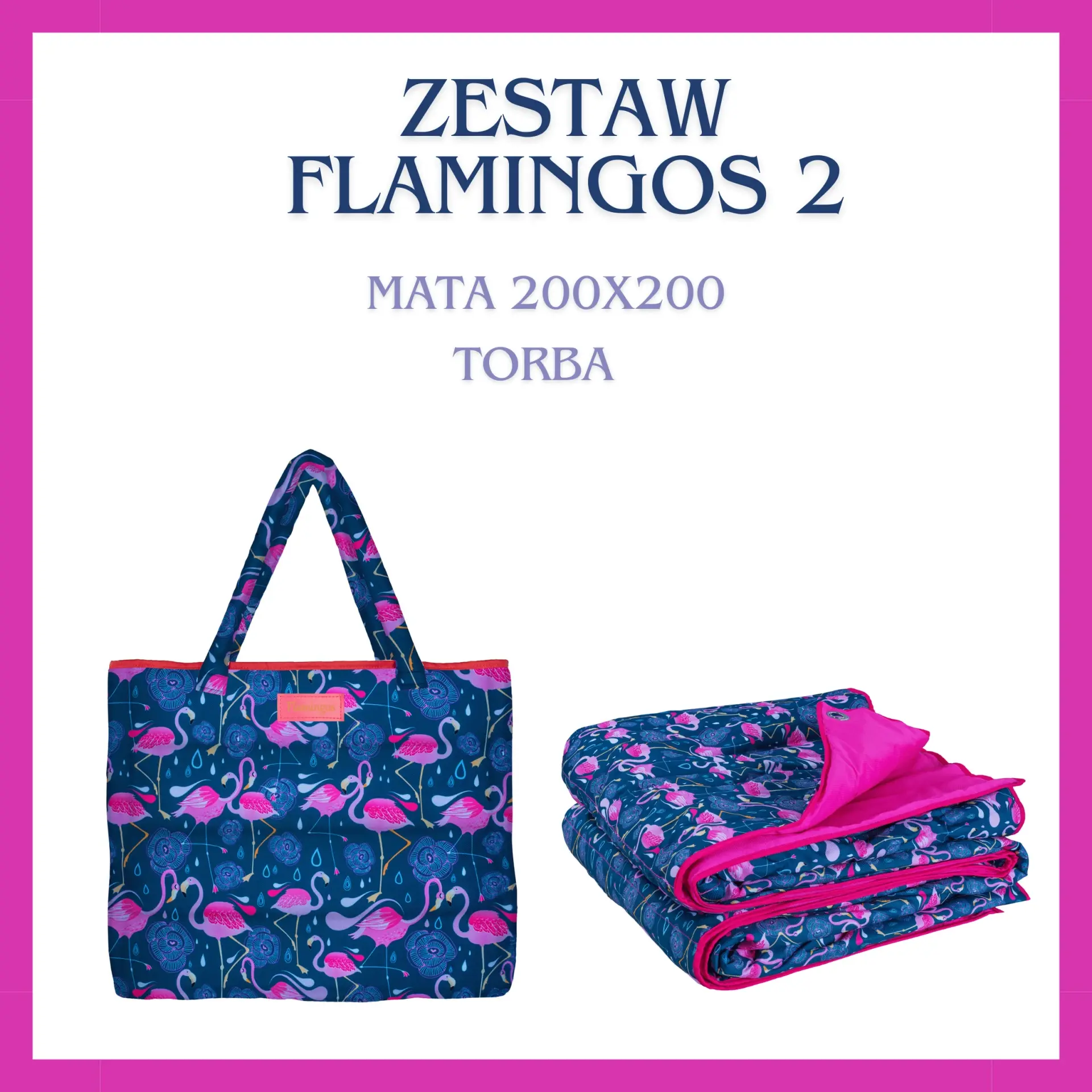 ZESTAW FLAMINGOS II- mata plażowa z torbą XXL