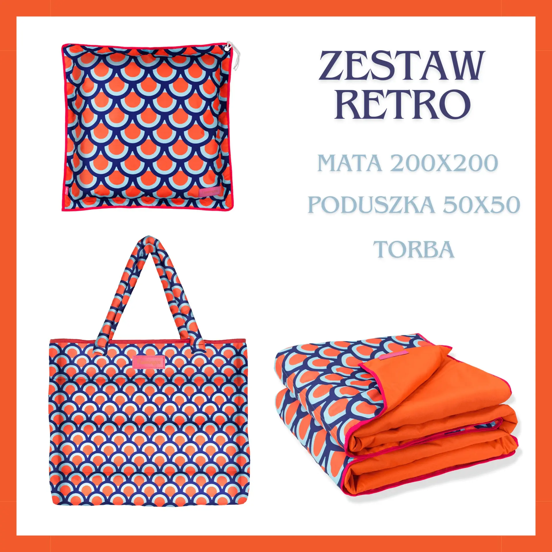 ZESTAW RETRO- mata plażowa, poduszka i torba XXL
