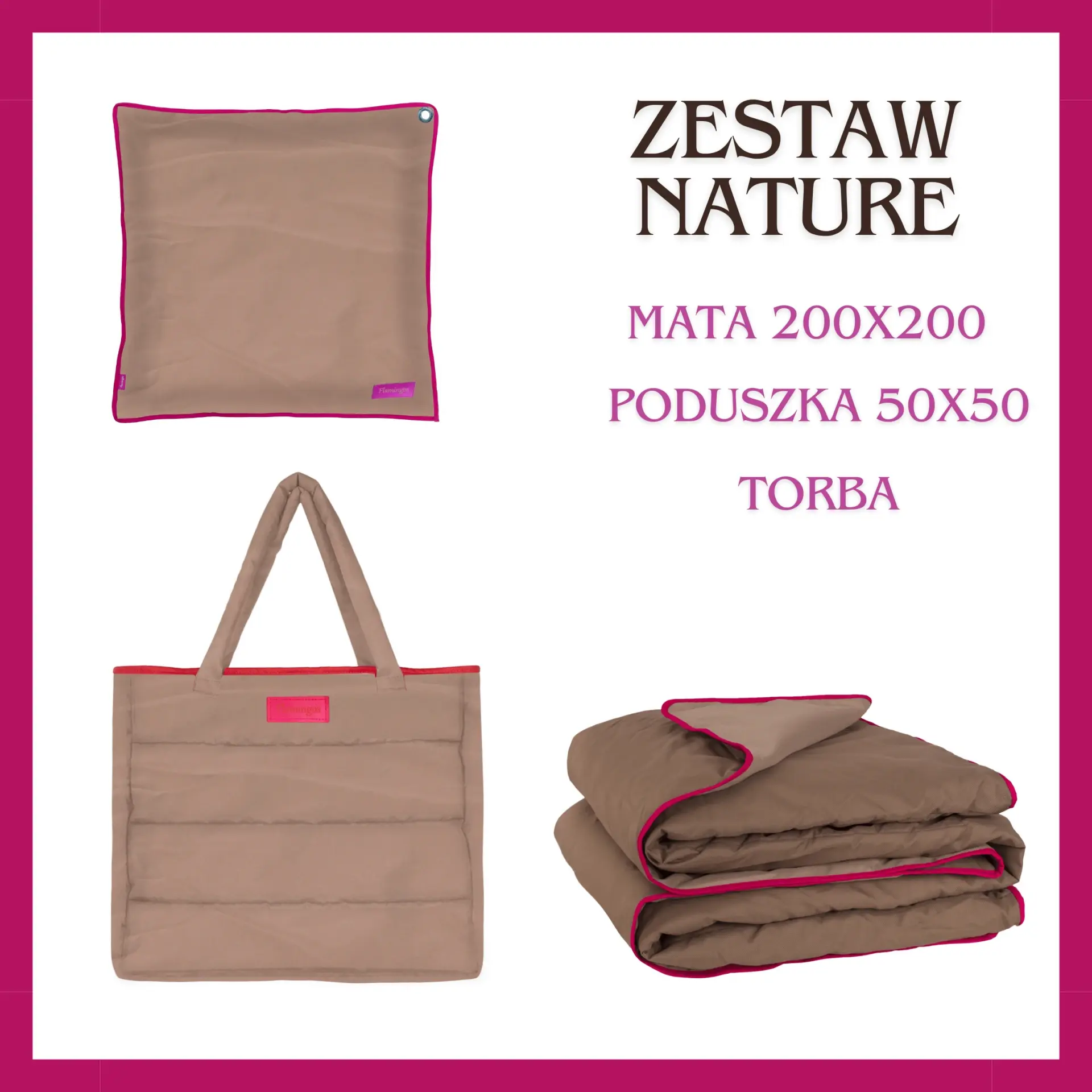 ZESTAW NATURE- mata plażowa, poduszka i torba XXL