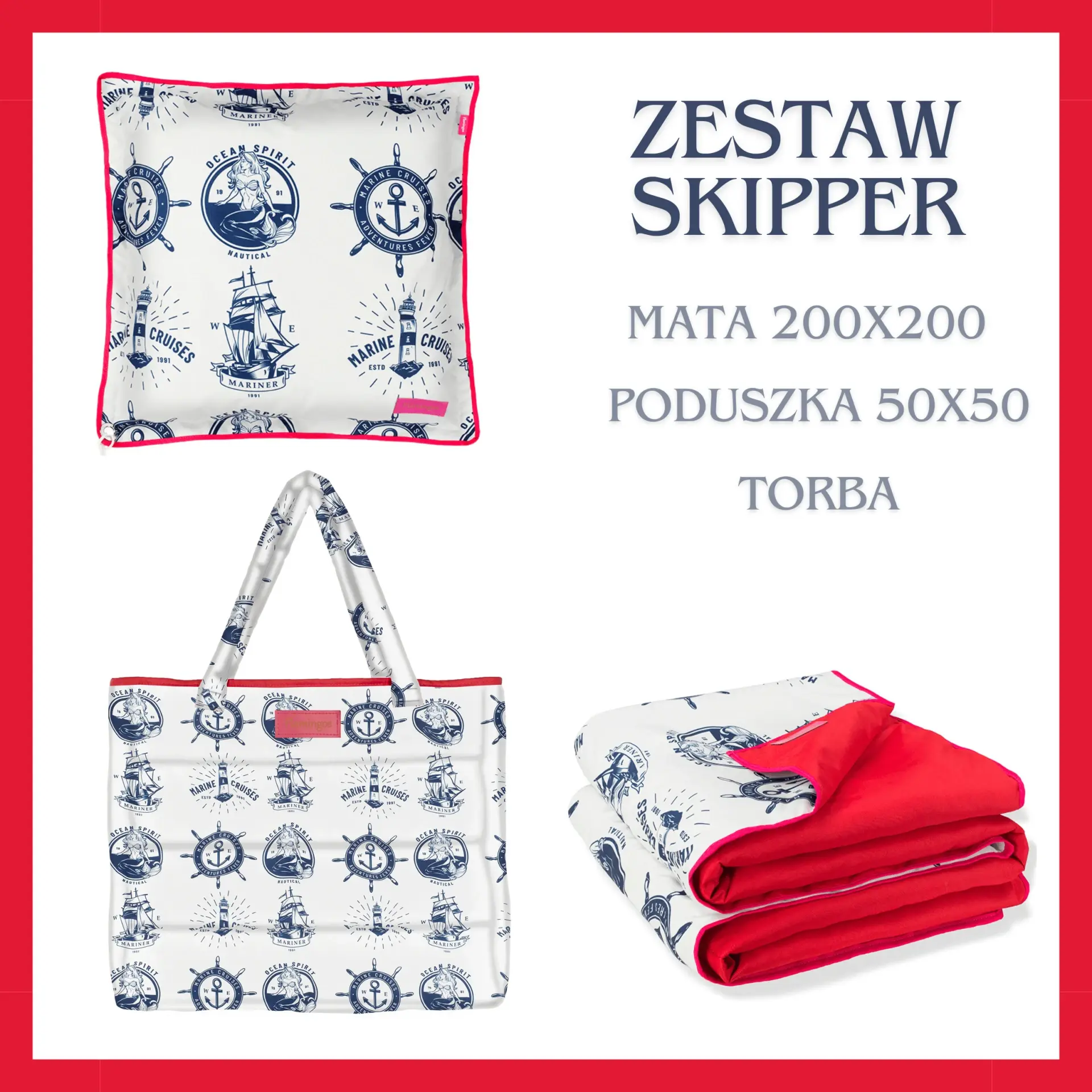 ZESTAW SKIPPER- mata plażowa, poduszka i torba XXL