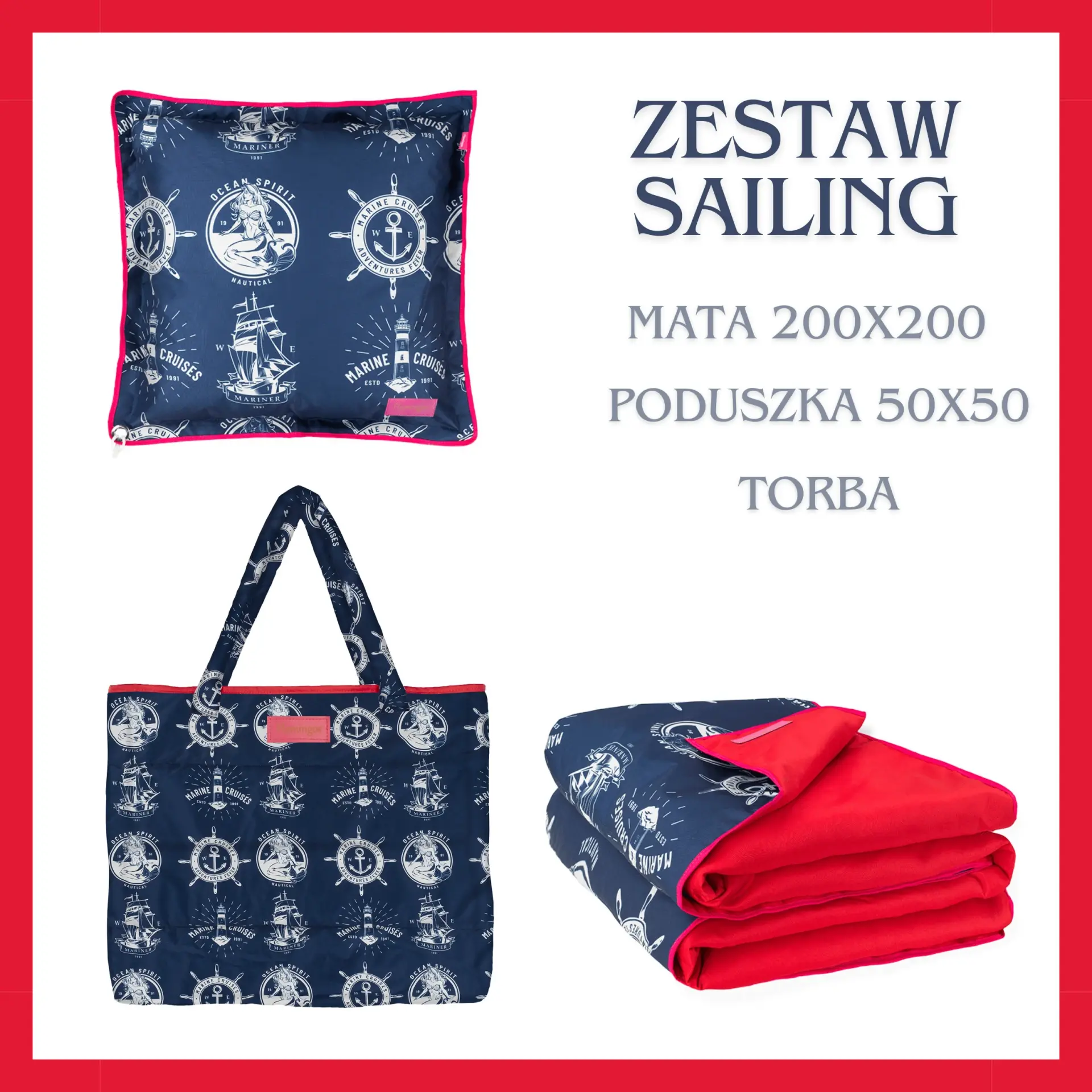 ZESTAW SAILING- mata plażowa, poduszka i torba XXL