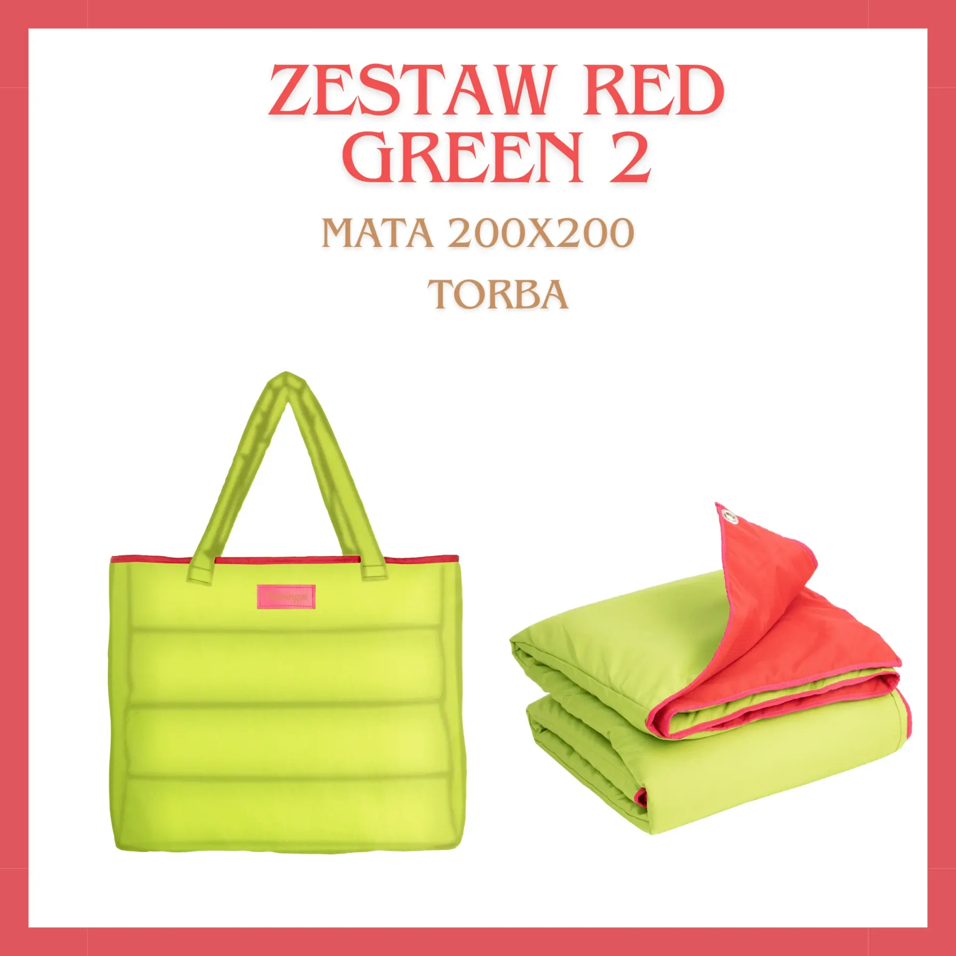 ZESTAW RED GREEN - mata plażowa z torbą XXL