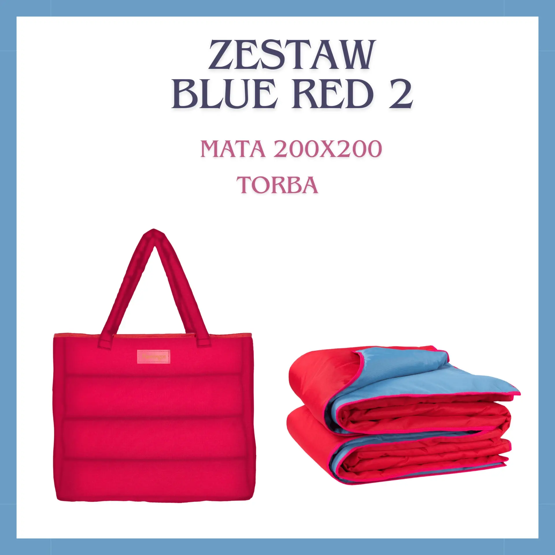 ZESTAW BLUE RED II- mata plażowa z torbą XXL