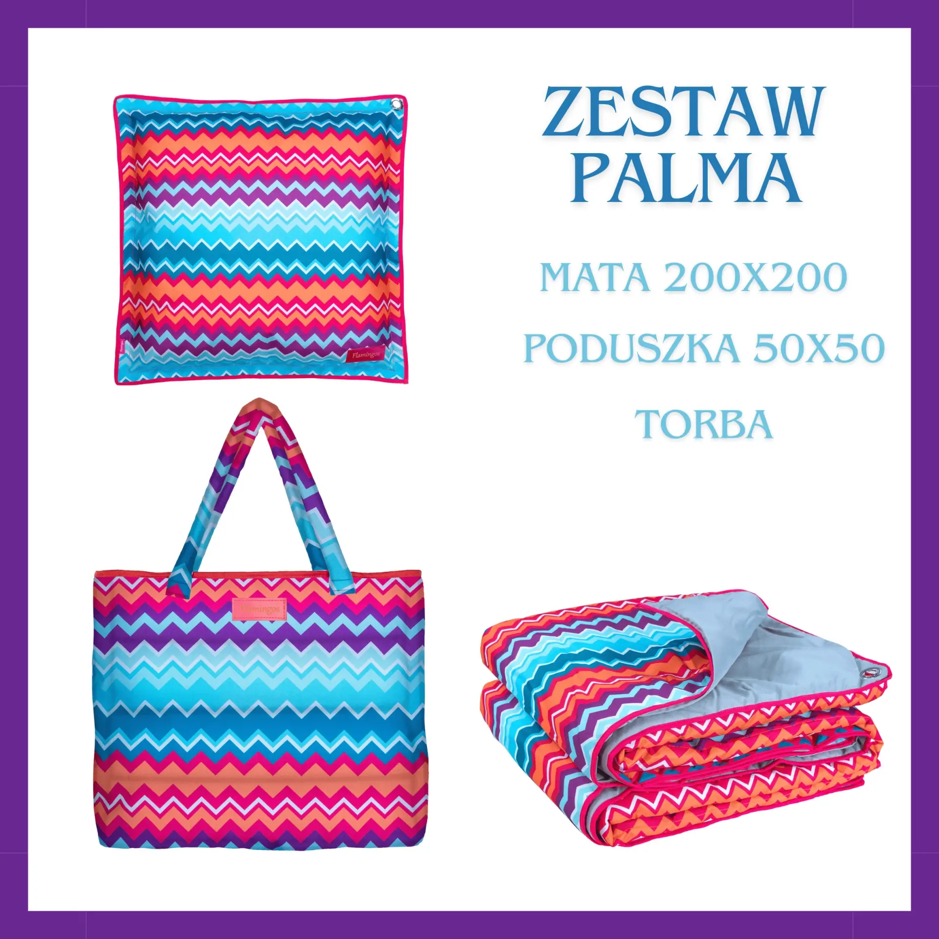 ZESTAW PALMA-mata plażowa, poduszka i torba XXL