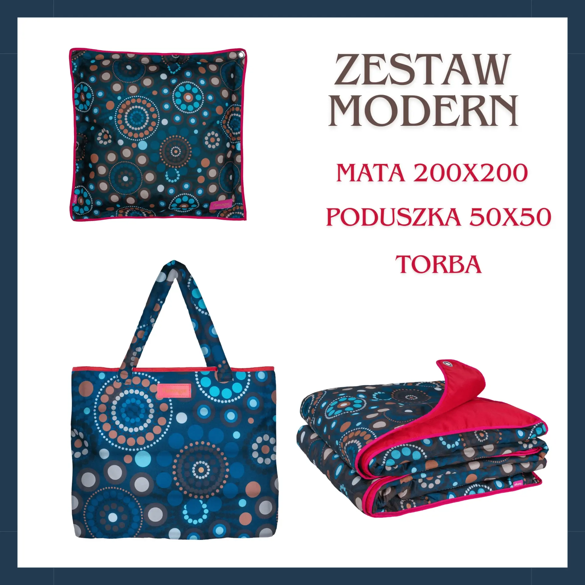 ZESTAW MODERN-mata plażowa, poduszka i torba XXL