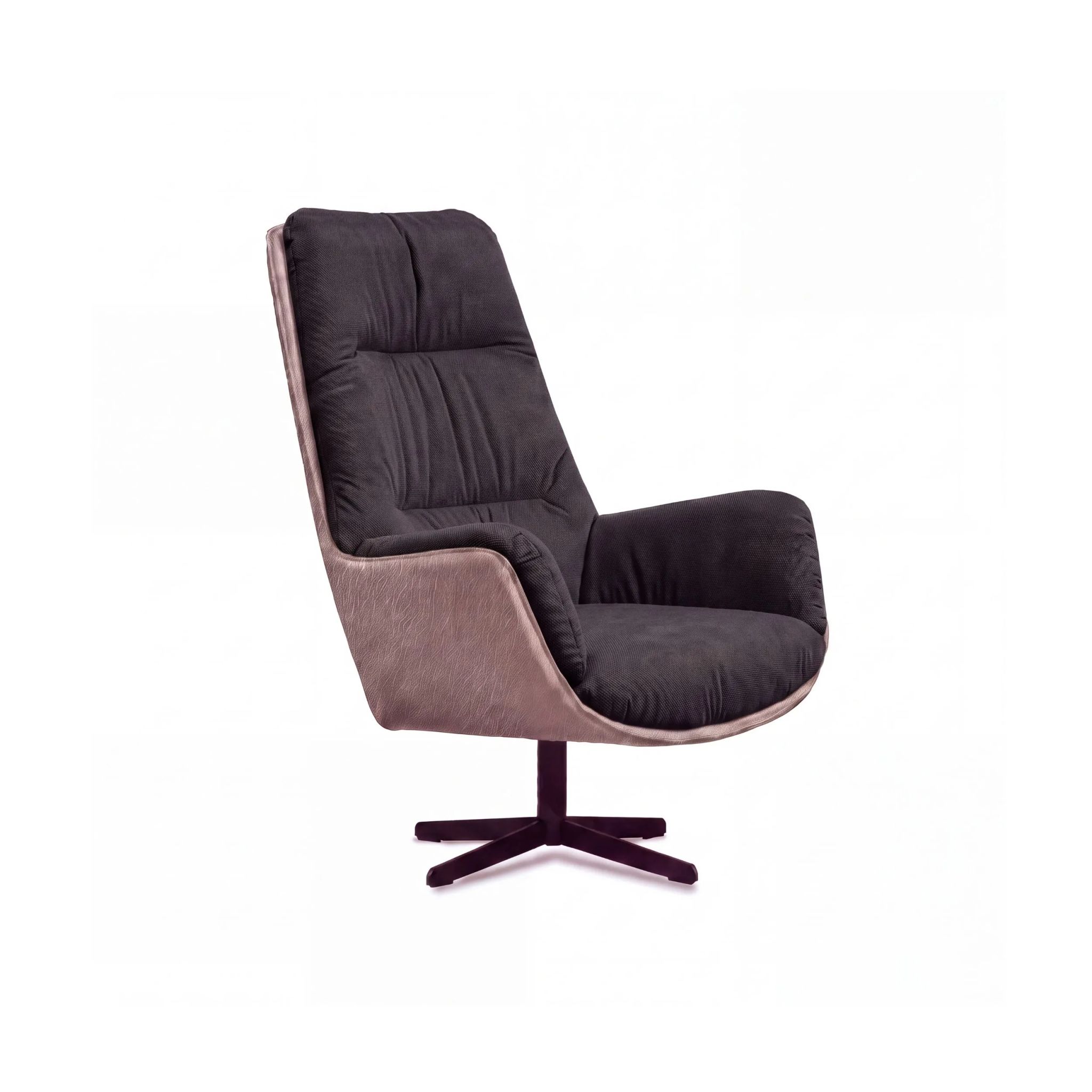 Fotel designerski obrotowy Andy – ciemnopopielaty welur/ beżowy Nube look skóry