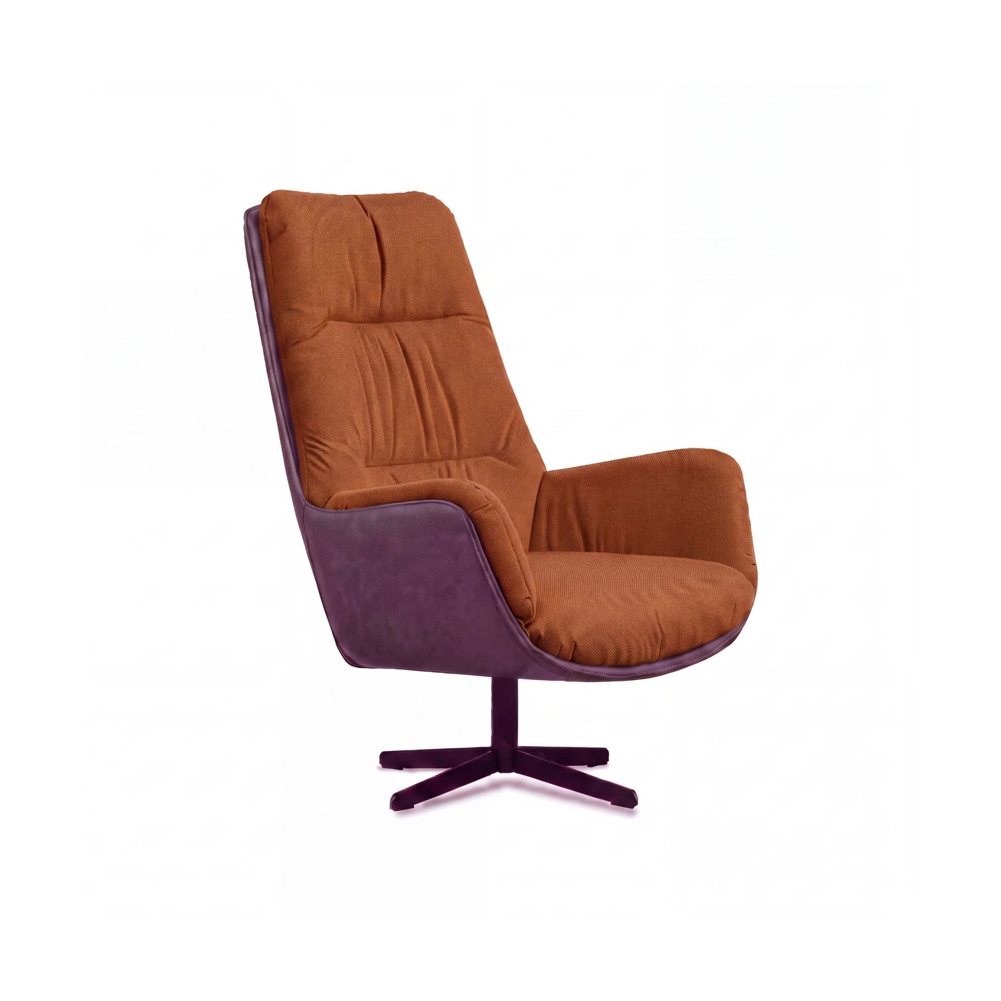 Fotel designerski obrotowy Andy – miedziany welur / brązowo fioletowy Nube look skóry