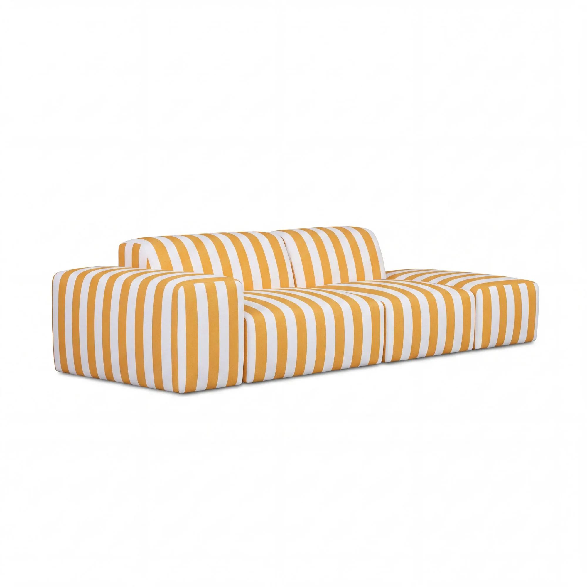 Sofa modułowa Pyllow Outdoor na taras do ogrodu ze ściąganym pokrowcem, biało żółte pasy 